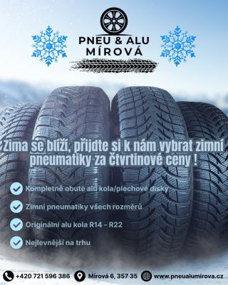 ❄️ Zima už klepe na dveře! 🚗💨 Přijeďte si k nám vybrat zimní pneumatiky za čtvrtinové ceny a připravte svůj vůz na...